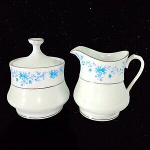 Vintage China Pearl‎ Helen Creamer With Blue Flower Silver Trim Sugar Cream 4”T